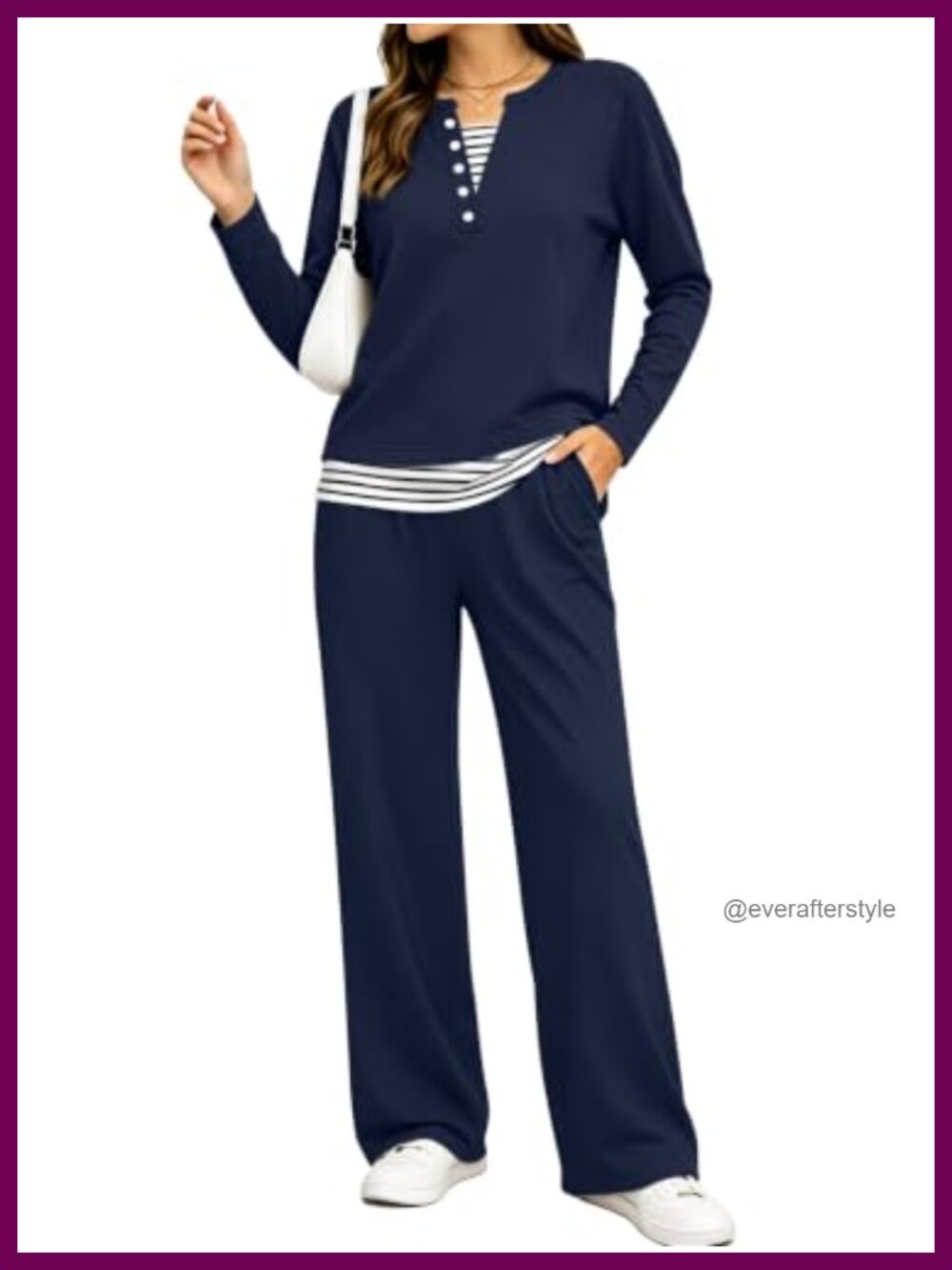 Womens 2 Piece Lounge Set Long Sleeve Top Wide Leg Pants